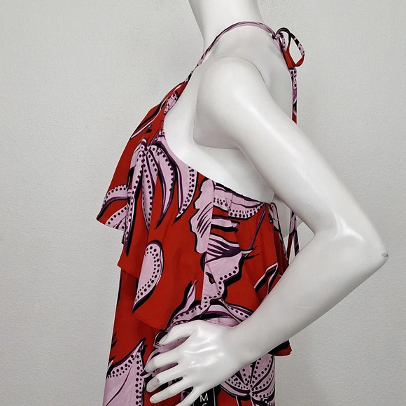 MSK "NEW" Aurora Red Floral Tropical Bohemian Halter Neck Boho Maxi Dress Size S - Picture 7 of 15